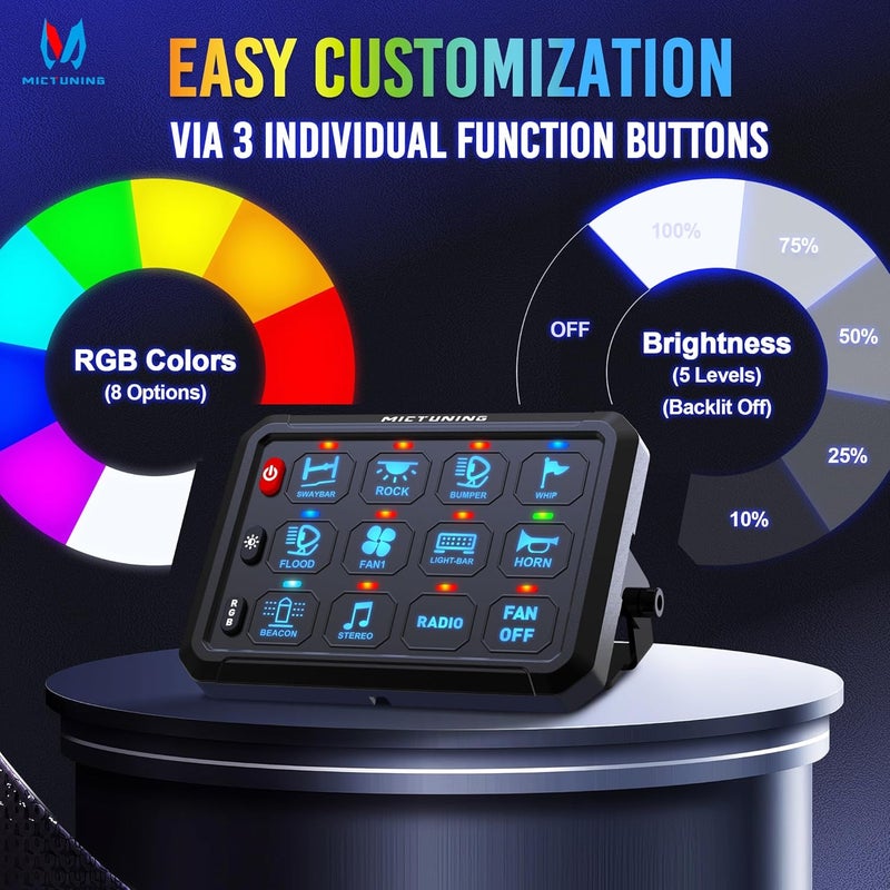 MICTUNING 12 Gang Switch Panel, P1B LED Touch Control Panel Box with Electronic Fuses Car Touch Switch Box Universal for Truck ATV UTV Boat Marine RV SUV Caravan Camper, 2 Years Warranty - Image 2